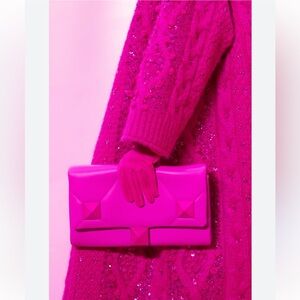 VALENTINO MAXI LARGE PINK ROMAN STUD CLUTCH WITH CHAIN